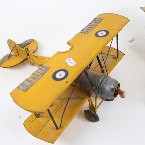 848 - 2 model aircraft, including RAF bi-plane (2)