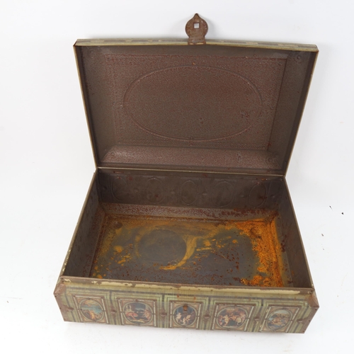 1014 - A large Vintage Continental tin biscuit casket, with printed Bacchanalian scene, length 40cm