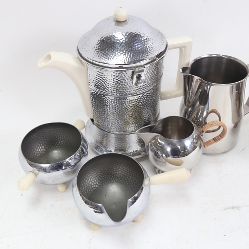 1029 - 3-piece Vintage chromium plated heat saver tea set, teapot height 22cm, Vintage stainless steel teap... 