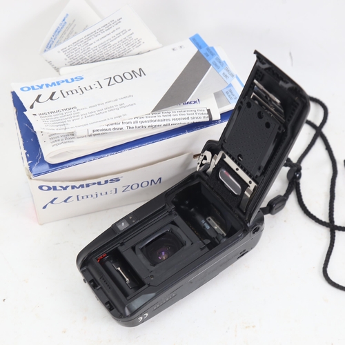 1041 - A Vintage black Olympus MJU Zoom 35mm film camera, boxed