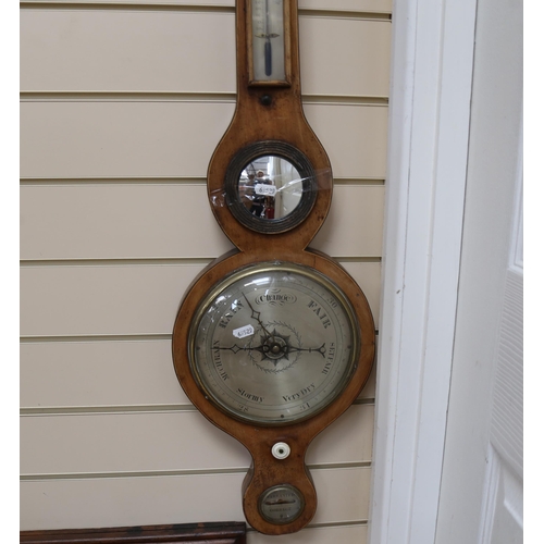 1076 - 19th century aneroid barometer with thermometer, height 92cm