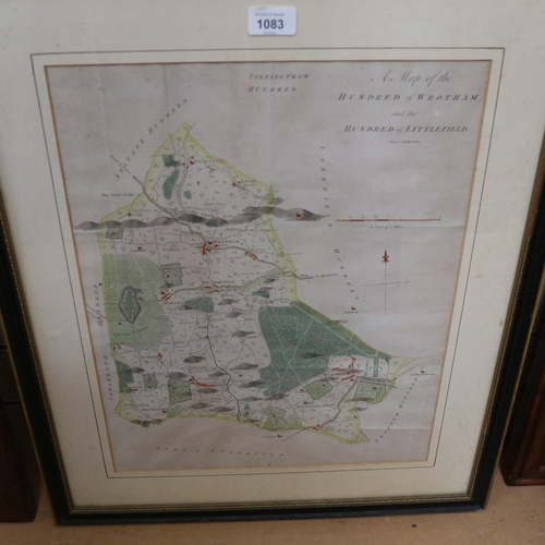 1083 - An Antique hand coloured map of The Hundred of Wrotham, framed, height 64cm overall, and a framed ma... 