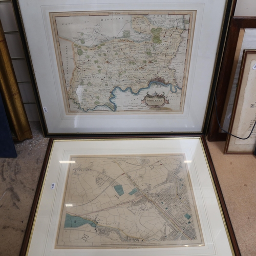 1085 - 4 framed maps - County of London, Middlesex, Stanford's Library Map of London and its Suburbs, and a... 