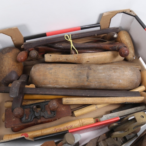 1103 - Various Antique woodworking tools, including planes, mallets, Robert Sorby chisels etc (2 boxes)