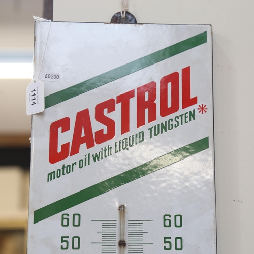 1114 - A Vintage enamel Castrol Motor Oil wall-hanging advertising sign thermometer, by Emaillerie Alsacien... 