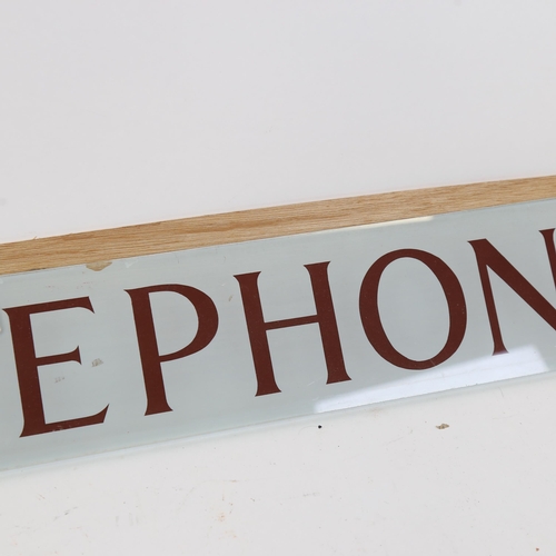 872 - An original K6 telephone box glass sign, 10cm x 64cm