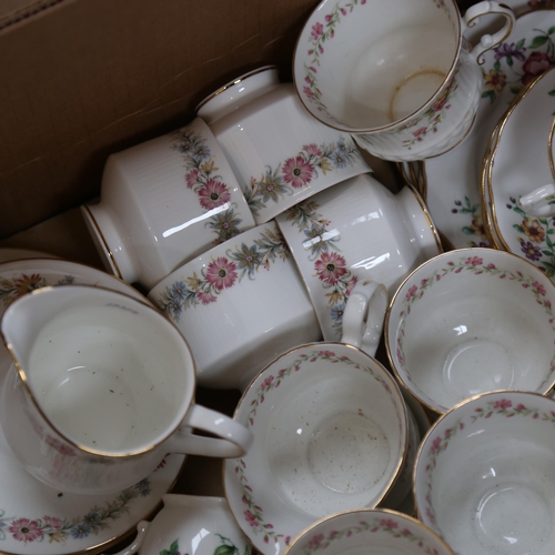 885 - Various tea services, including Royal Albert Belinda, Elizabethan Caprice, Colclough etc (boxful)