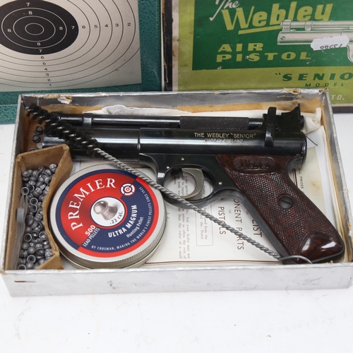 908 - A Vintage Webley Senior air pistol, circa 1920s, boxed, with pellets, brush and target box