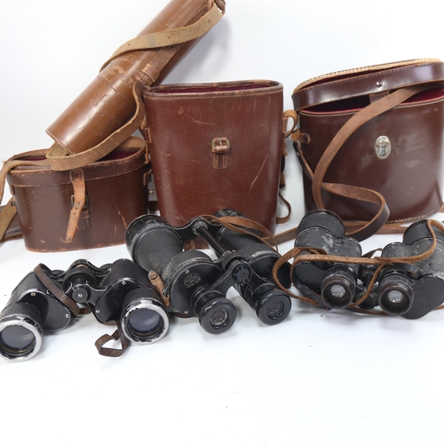 922 - 3 pairs of binoculars, including Ross Steplux 7x50, cased, and a WW1 Field Officer's telescope carry... 