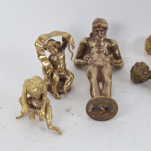 942 - A gilt-brass monkey figure, 3 cherubs, and an Atlas figure (5)