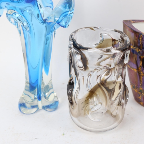 975 - Atkinson-Jones Ceramics vase, height 17cm, a Whitefriars knobbly steaky vase, and an Art glass vase