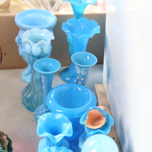 979 - A group of Victorian and other blue glass vases, baskets etc, tallest 23cm