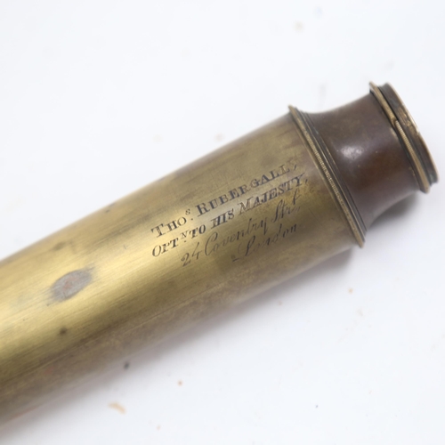 993 - A 19th century brass telescope, by Thomas Rubergall, Optician to His Majesty, 24 Coventry Street Lon... 