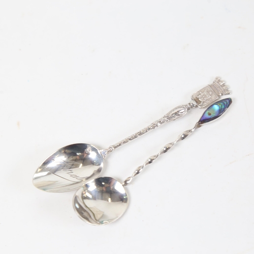 1236 - A cased set of 6 Continental silver coffee spoons, with abalone shell ends, and a cased set of 6 Fre... 