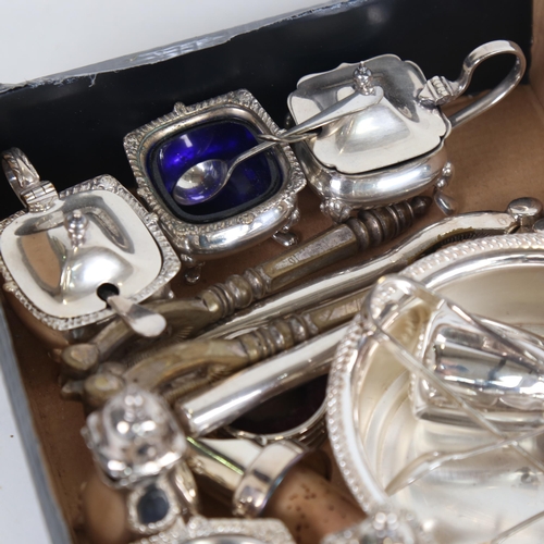 1266 - A tray of silver plated cruets, nutcrackers etc