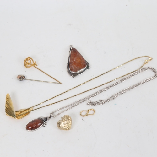 1304 - NIELS ERIK FROM - a sterling silver and stone set pendant, stick pins etc