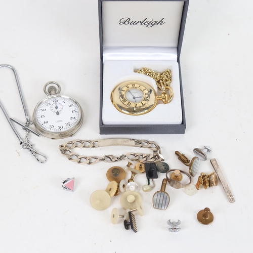 1306 - A silver identity bracelet, cufflinks etc, an Atbox compass etc