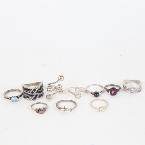 1312 - 10 various silver stone set and other dress rings