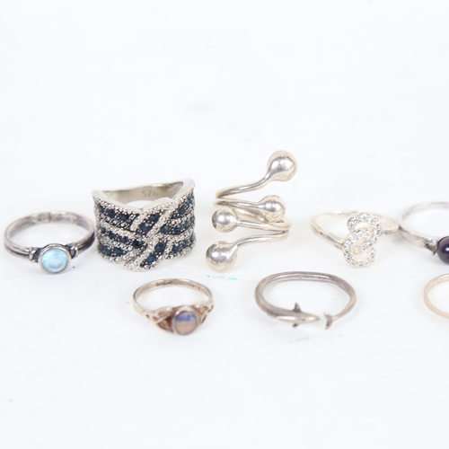 1312 - 10 various silver stone set and other dress rings