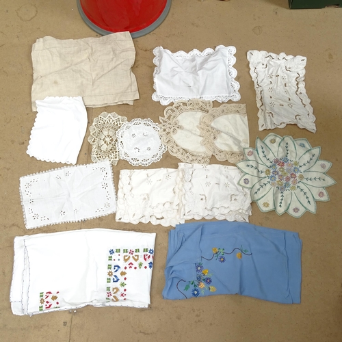 201 - Various Vintage embroidered textiles and table cloths (boxful)