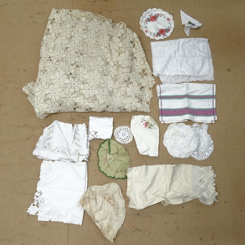 201 - Various Vintage embroidered textiles and table cloths (boxful)