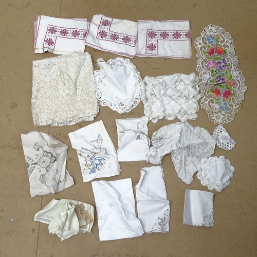 201 - Various Vintage embroidered textiles and table cloths (boxful)