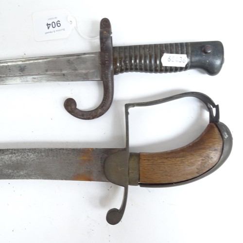 904 - A French 1871 pattern sword bayonet and scabbard, and a Middle Eastern tulwar sword and scabbard (2)