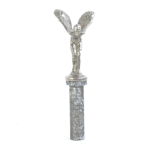 348 - A Vintage nickel plate Spirit of Ecstasy car mascot, height excluding post fitting 10cm