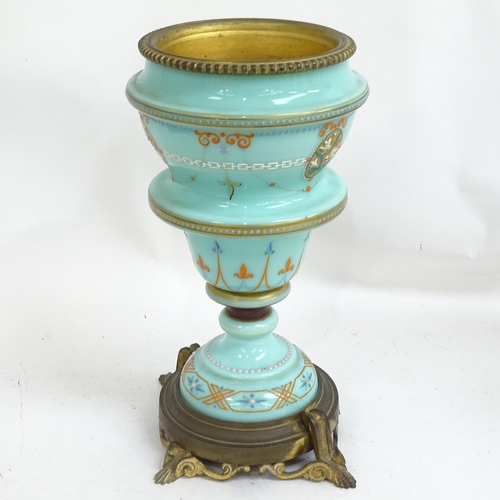 327 - An Antique brass oil lamp with cut-glass font, and another oil lamp with painted decoration, both wi... 