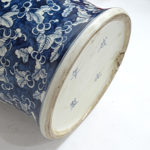 429 - A large Chinese blue and white porcelain baluster jar, with foliate decoration and butterflies, 4 ch... 