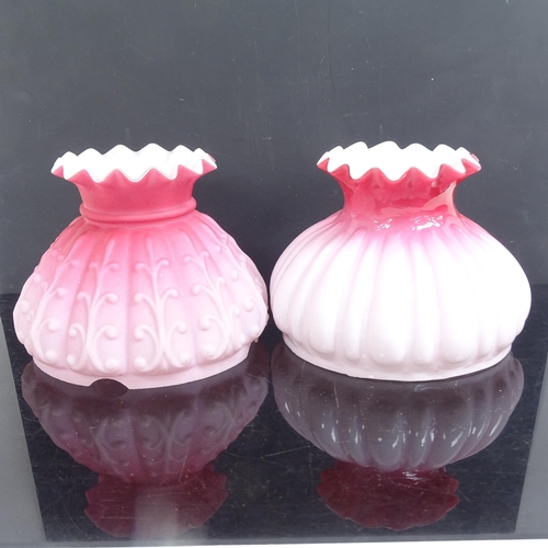 458 - 2 Antique pink and white milk glass lamp shades, 14cm across