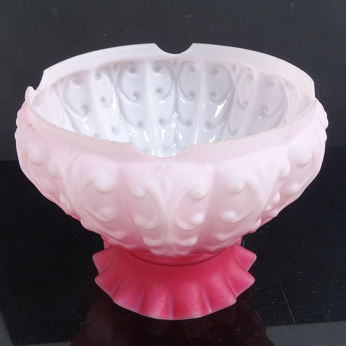 458 - 2 Antique pink and white milk glass lamp shades, 14cm across