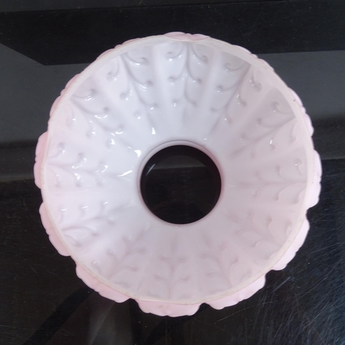 458 - 2 Antique pink and white milk glass lamp shades, 14cm across