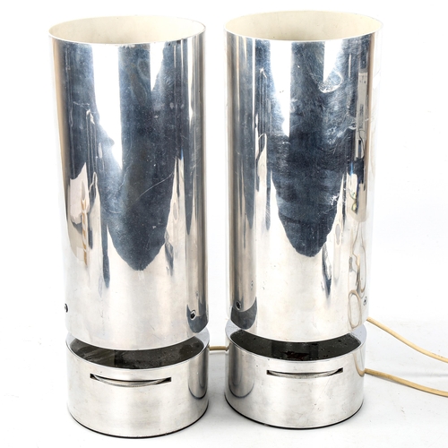 1560 - A pair of mid-century, heavy, chromed table lamps, with dialled dimmer switch, height 41cm