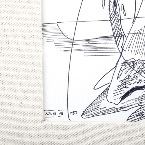 1562 - DERRICK SAYER (1917 - 1992), abstract pen drawing, dated 1982, 28cm x 29cm