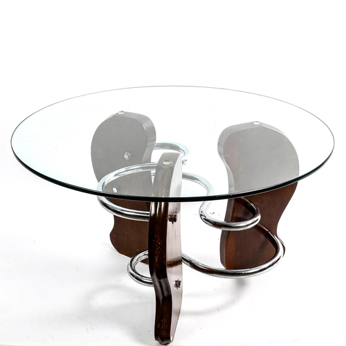 1566 - A 1930s Art Deco modernist coffee table, in the manner of DENHAM MACLAREN, 3 S-shaped chrome tubes l... 