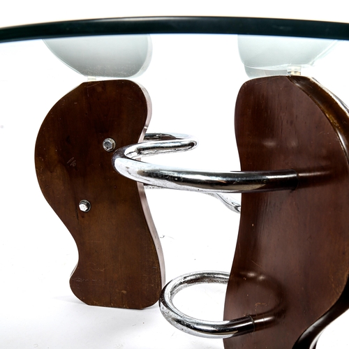 1566 - A 1930s Art Deco modernist coffee table, in the manner of DENHAM MACLAREN, 3 S-shaped chrome tubes l... 