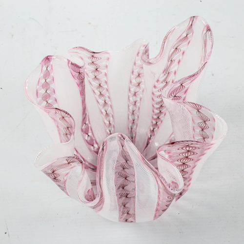 1582 - BIANCONI/VENINI, Murano, Italy, a small pink Fazzoledo glass vase, 1950s, signed to base, height 15c... 