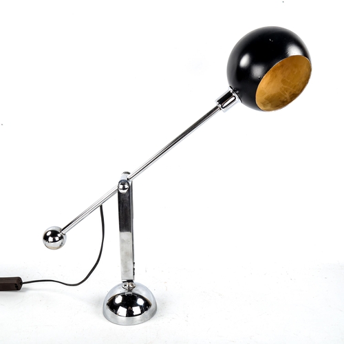 1585 - SERGIO ASTI, Italy, 1960s black and chrome desk lamp, with eyeball shade, overall height 73cm