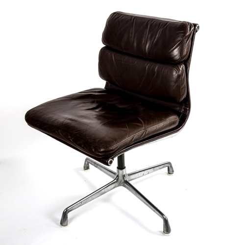 1591 - CHARLES EAMES for Herman Miller, EA 214 Soft Pad chair in brown leather, first edition on 4-star bas... 