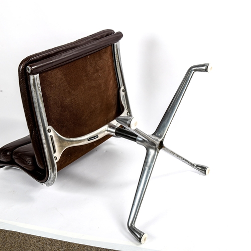 1591 - CHARLES EAMES for Herman Miller, EA 214 Soft Pad chair in brown leather, first edition on 4-star bas... 