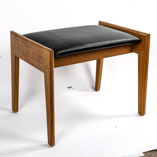 1598 - A mid-century Cotswold School style oak stool with drop-in seat, height 45cm