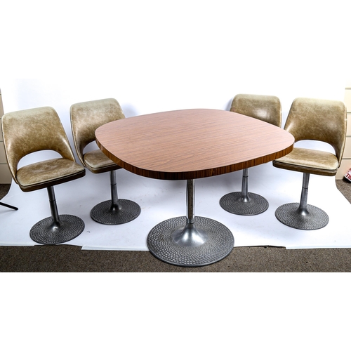 1602 - A mid-century aluminium tulip-based dining set, comprising Formica-top table, and 4 vinyl-seated cha... 