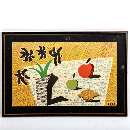 1624 - DAVID HOCKNEY, colour print, 2 apples and 1 lemon and 4 flowers, signed in the plate, 32cm x 52cm, f... 