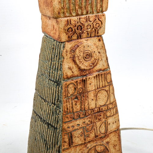 1640 - BERNARD ROOKE, a Brutalist studio pottery table lamp,  impressed makers stamp, height 46cm.