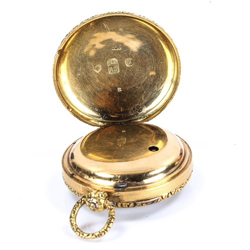 15 - A fine George III 18ct gold open-face key-wind pocket watch, by William Evill of Bath, engine turned... 