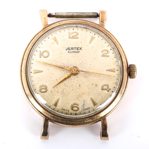 31 - VERTEX - a Vintage 9ct gold Allproof mechanical wristwatch head, ref. 12894, circa 1956, silvered di... 
