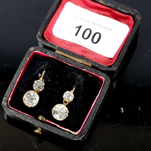 100 - A pair of Georgian paste drop earrings, unmarked yellow metal closed-back settings with shepherd hoo... 