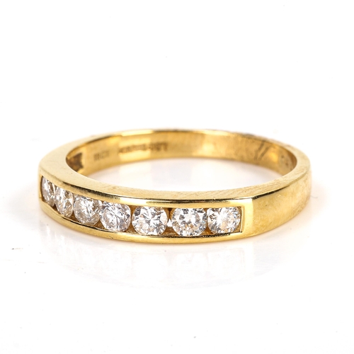 102 - A modern 18ct gold 7-stone diamond half eternity ring, set with modern round brilliant-cut diamonds,... 