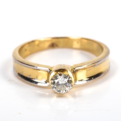 104 - A modern 18ct gold 0.51ct solitaire diamond ring, set with modern round brilliant-cut diamond and 2-... 